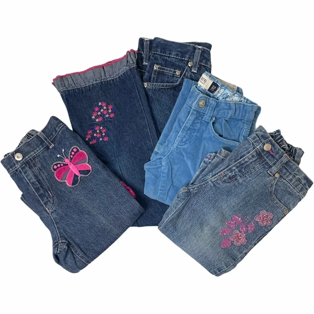 Vintage Y2K Jeans Bundle Retro Embroidered Flower Heart Butterfly Girls Size 6